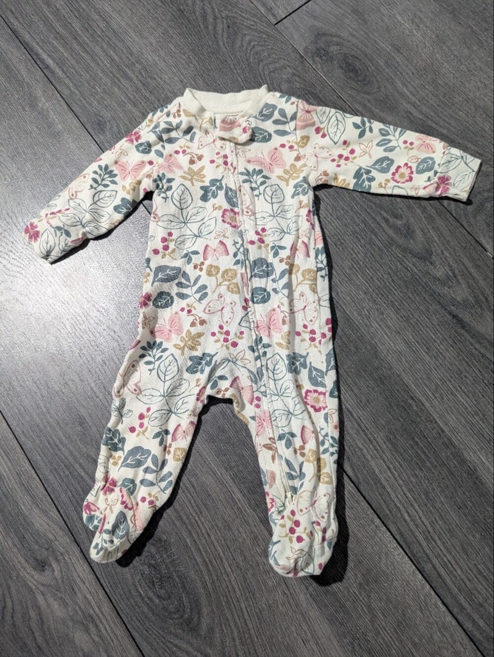 Cream Carter's Little Planet Organic Floral Footed Baby Zip Pajamas